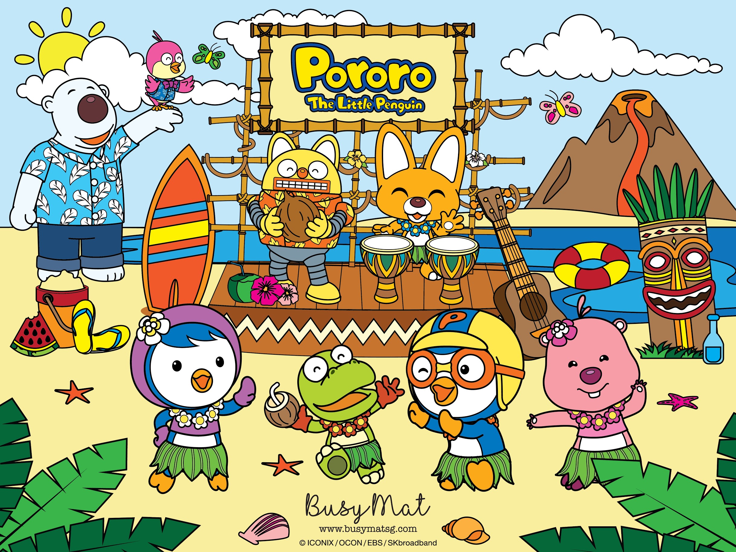 Busy Mat Premium Pororo Collaboration Series: Let 's go Hawaiian (Placemat Only)