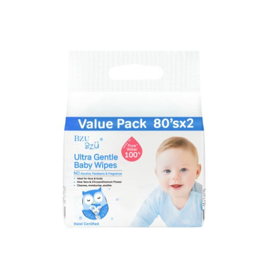 Bzu Bzu Ultra Gentle Baby Wipes 2x80s (Value Pack)