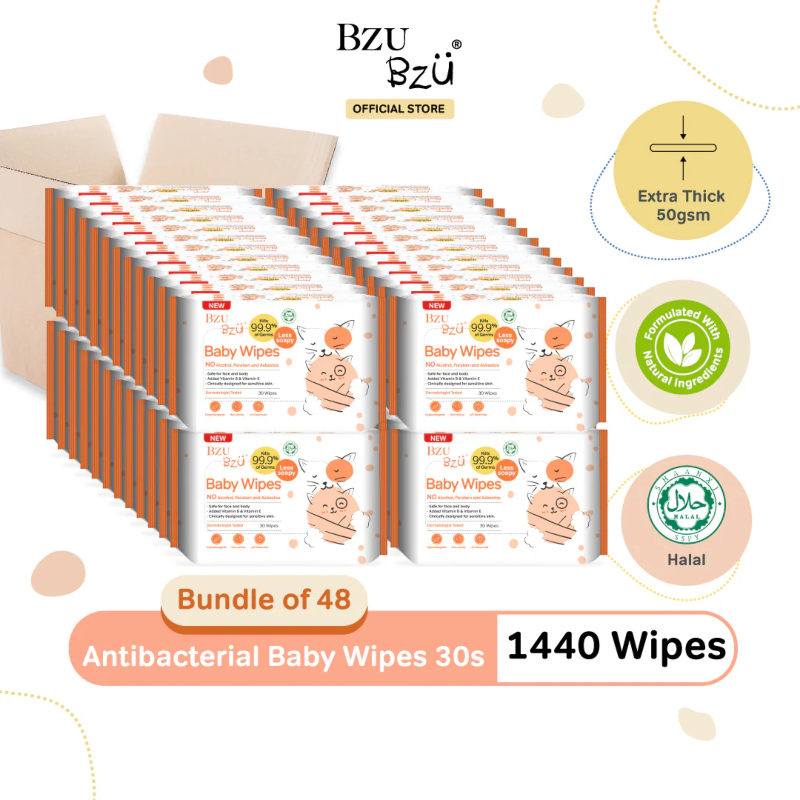 Bzu Bzu (Carton Deals) Ultra Gentle Baby Wipes 30s (1 Ctn 48 Pack)