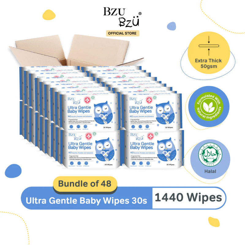 Bzu Bzu (Carton Deals) Ultra Gentle Baby Wipes 30s (1 Ctn 48 Pack)