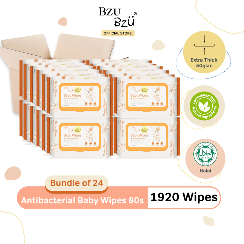 Bzu Bzu (Carton Deals) Ultra Gentle Baby Wipes 80s (1 Ctn 24 Pack)