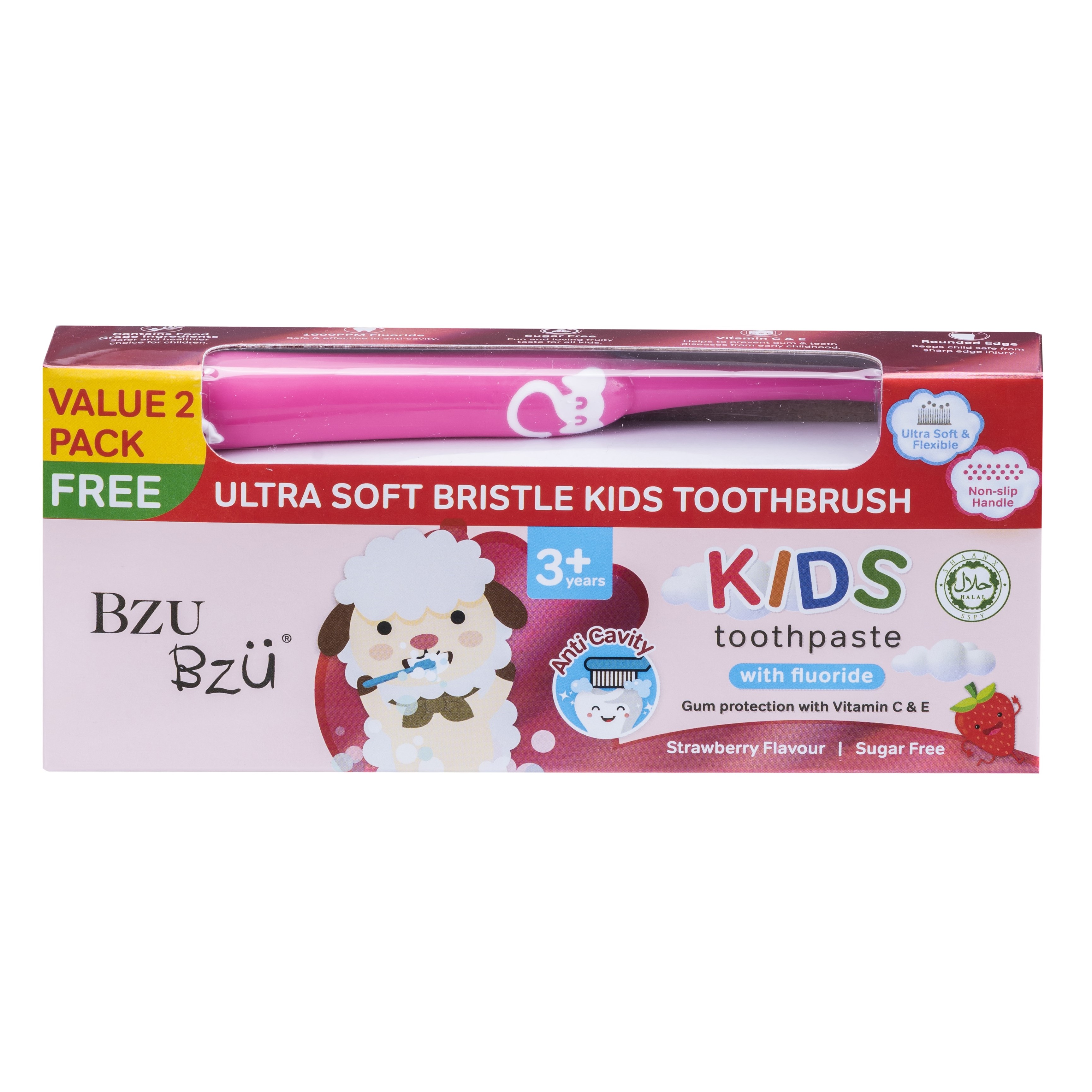 Bzu Bzu Kids Oral Care Bundle - 2xToothpaste & Brush (Strawberry / Grape Flavour)