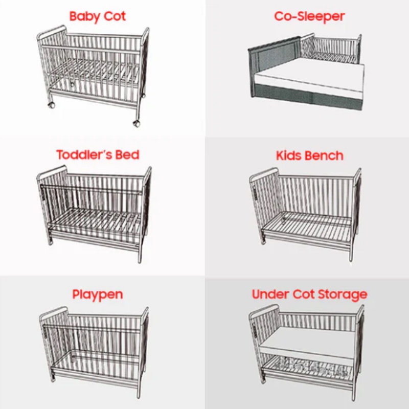 Picket & Rail 6-in-1 Anti-Microbial Solid Wood Baby Cot with Drop Side Mechanism