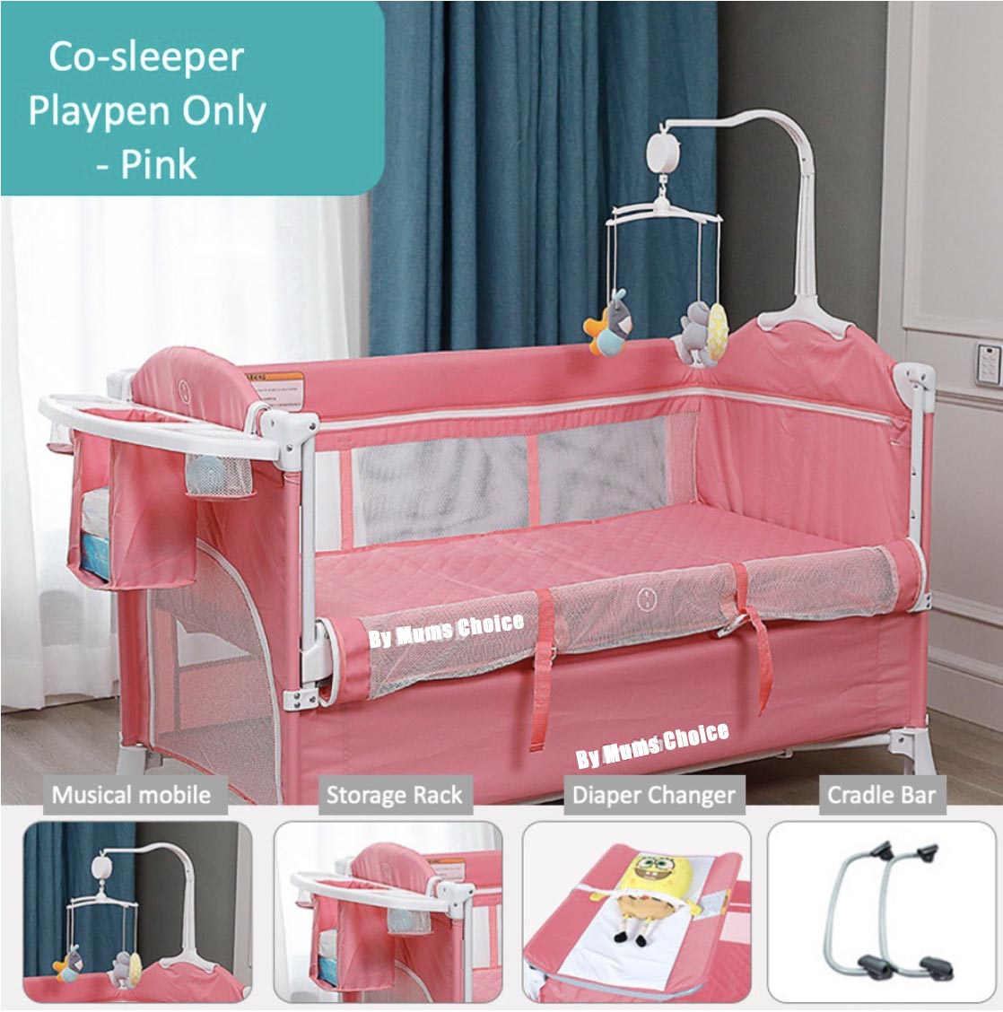 Mums Choice Foldable 2 Layers Playpen with Cradle and Co-Sleeper Function