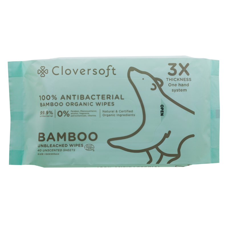 Cloversoft Unbleached Bamboo Organic Antibacterial Wipes Carton (40 sheets x 40 packs)