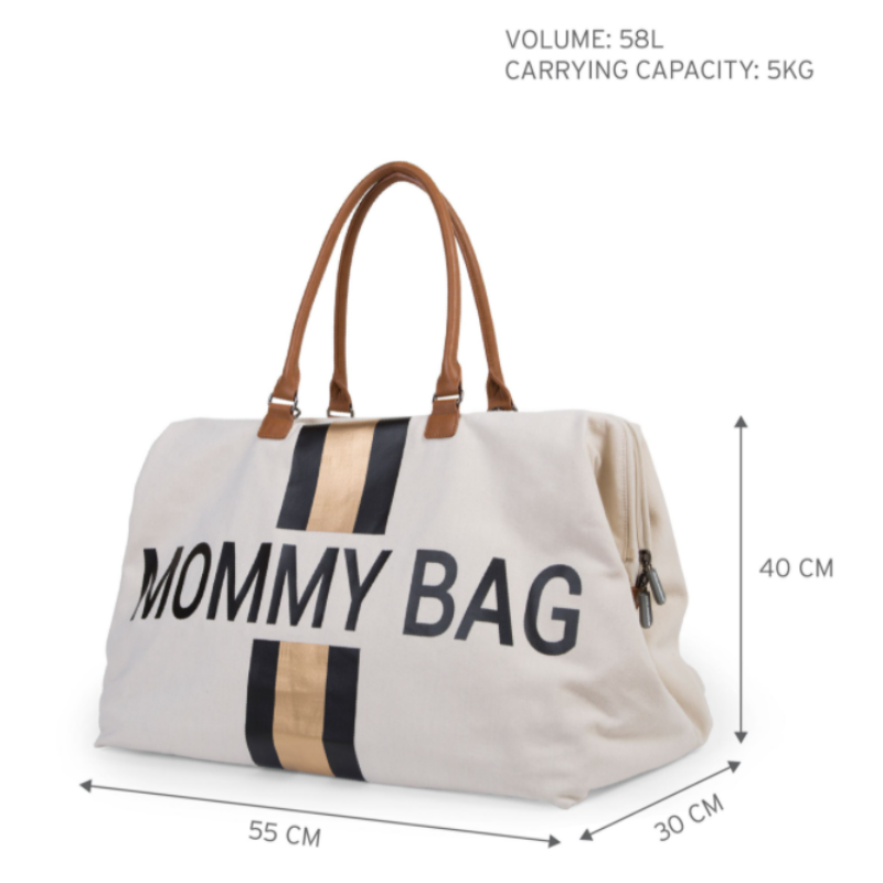 Childhome Mommy Bag Nursery Bag - Off White with Black/Gold Stripes
