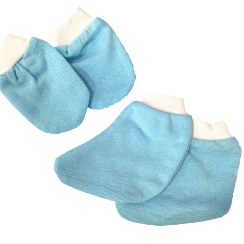 Casila 100% Premium Cotton Baby Mittens and Booties (1 Pair Mittens + 1Pair Booties )