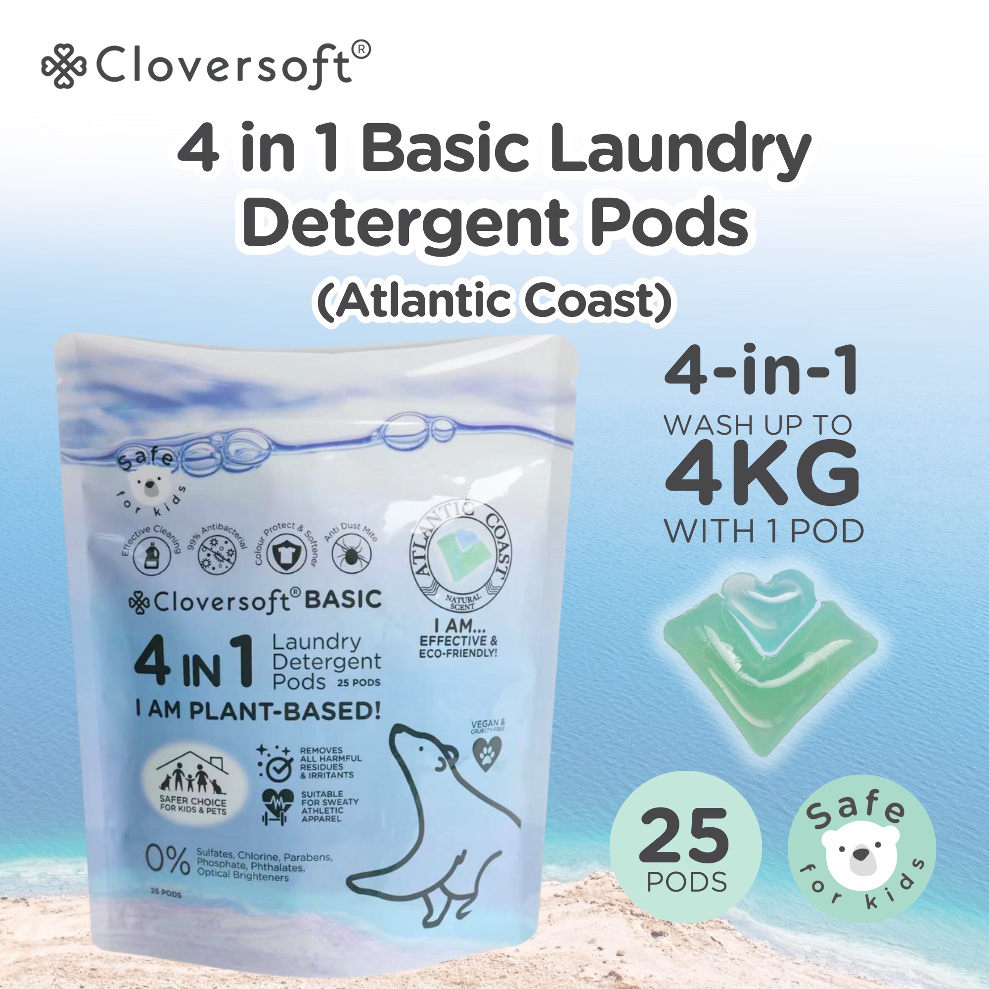 Cloversoft 4 in 1 Anti Dust Mite Basic Laundry Capsule 25 Pods
