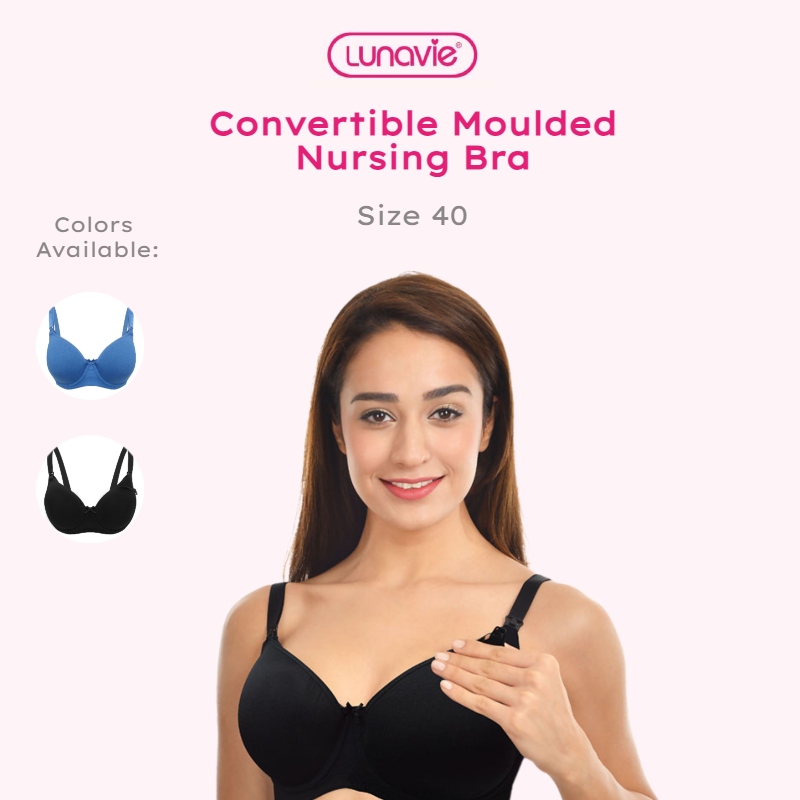 Lunavie Premium Convertible Blue/Black Moulded Nursing Bra - Cup Size 40 C