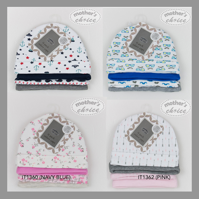 baby-fair Mother's Choice Infant / Baby 100% Pure Cotton Hats 4-Piece Pack