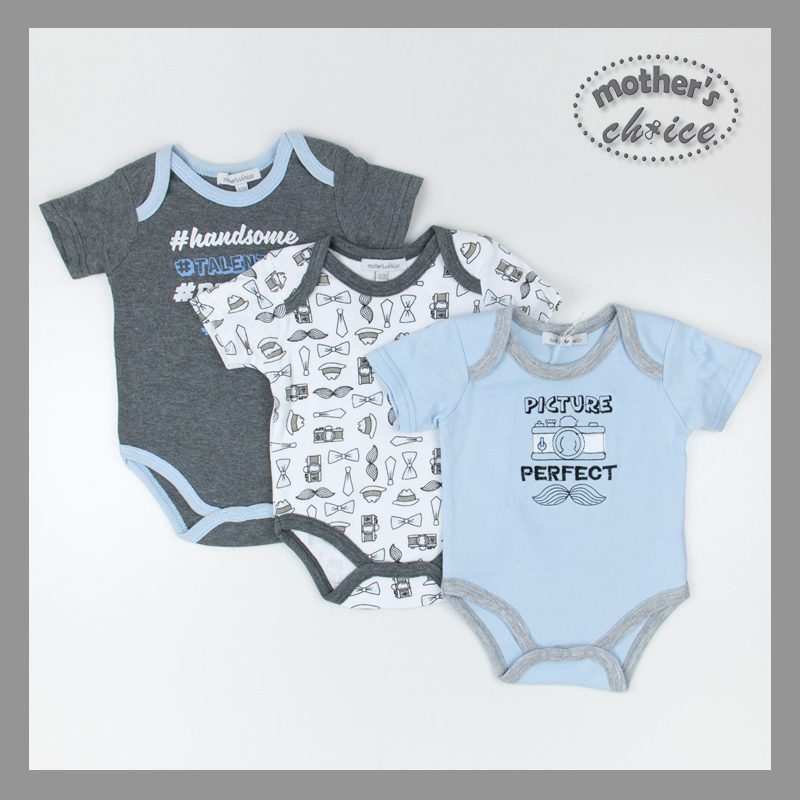 baby-fair Mother's Choice Infant / Baby Boy 100% Pure Cotton Picture Perfect Bodysuits 3-Piece Pack