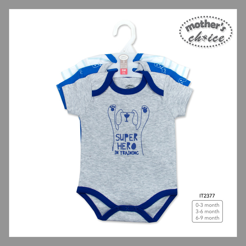 Mother's Choice Infant / Baby Boy 100% Pure Cotton Superhero in Training Bodysuits 3-Piece Pack