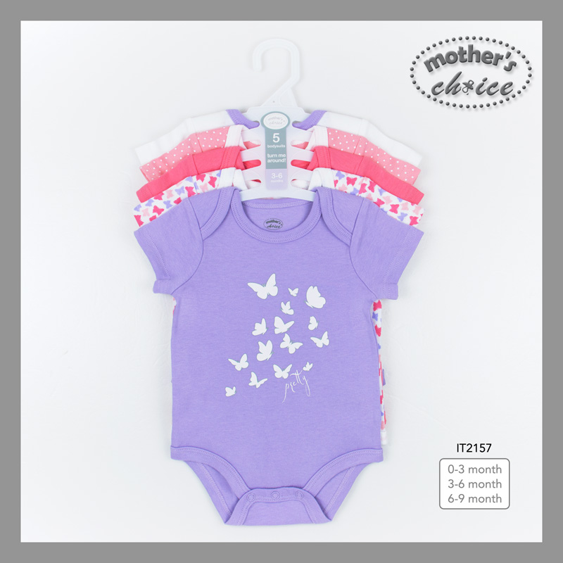 Mothers Choice Infant / Baby GIRL Pure Cotton Bodysuits - PRETTY BUTTERFLY 5 pcs Pack VALUE PACK (Delivery after 31 May)