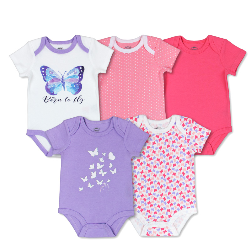 baby-fair Mother's Choice Infant / Baby Girl 100% Pure Cotton Pretty Butterfly Bodysuits 5-Piece Pack
