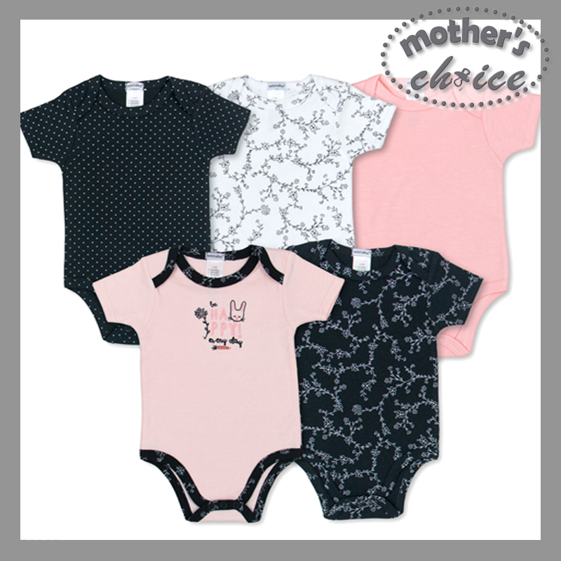 baby-fair Mother's Choice Infant / Baby Girl Cotton Rich Happy Bodysuits 5-Piece Pack