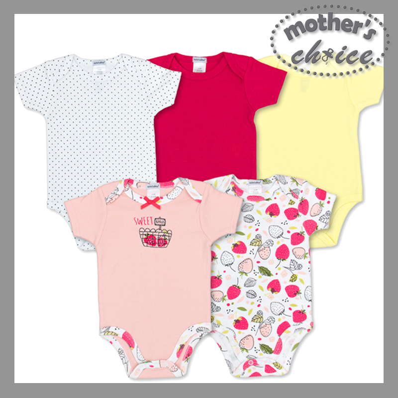 Mothers Choice Infant / Baby GIRL Pure Cotton Bodysuits - SWEET 5 Pcs VALUE PACK (Delivery after 31 May)