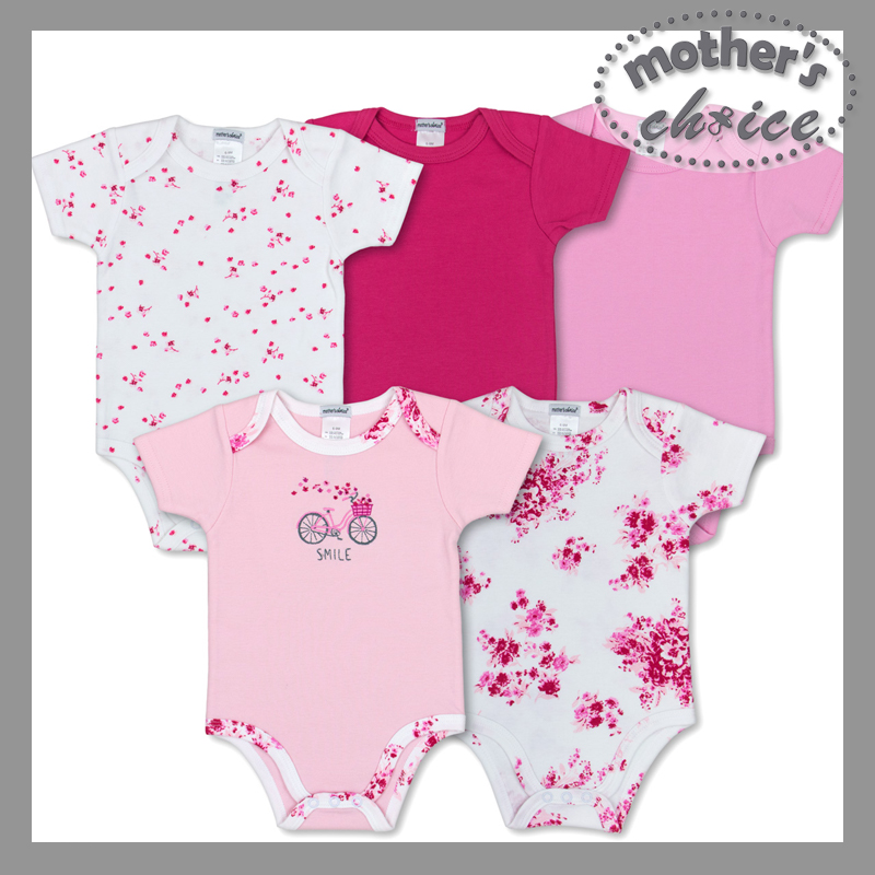 Mothers Choice Infant / Baby GIRL Pure Cotton Bodysuits - SMILE 5 Pcs VALUE PACK (Delivery after 31 May)
