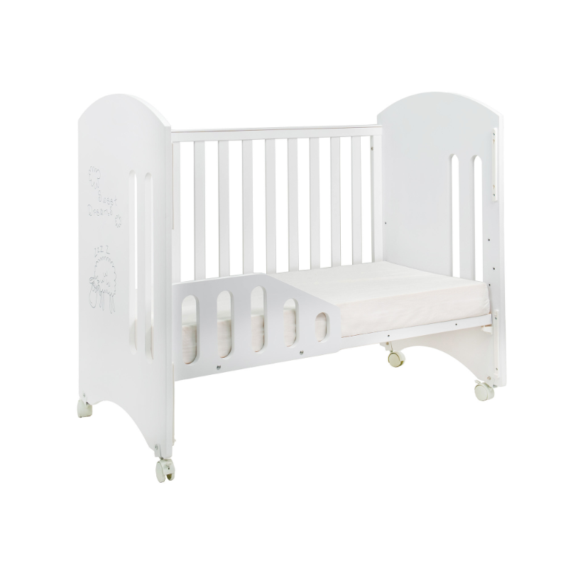 Happy Sheep Convertible Cot (White) with Mattress Bundle + FREE Toddler Side Guard