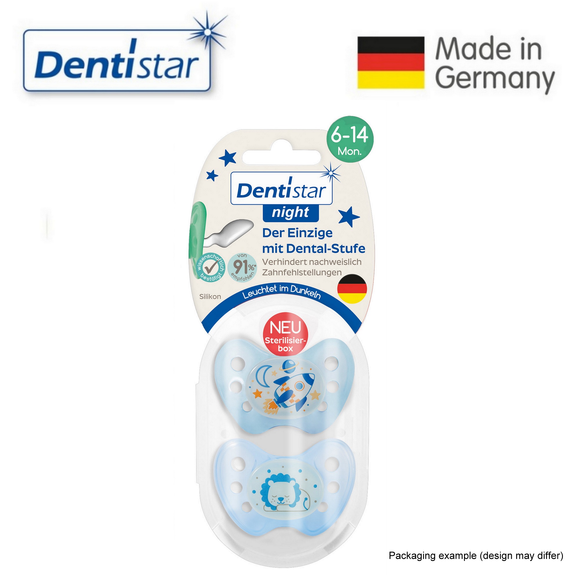 Dentistar Tooth-friendly Night Curve Pacifier Size 2 (Set of 2) with Sterilization Box