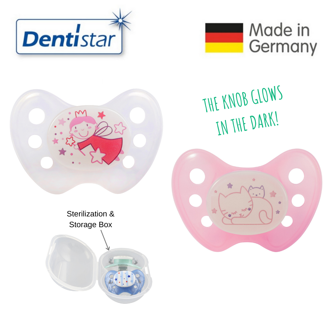 baby-fair Dentistar Tooth-friendly Night Curve Pacifier Size 1 (Set of 2) with Sterilization Box