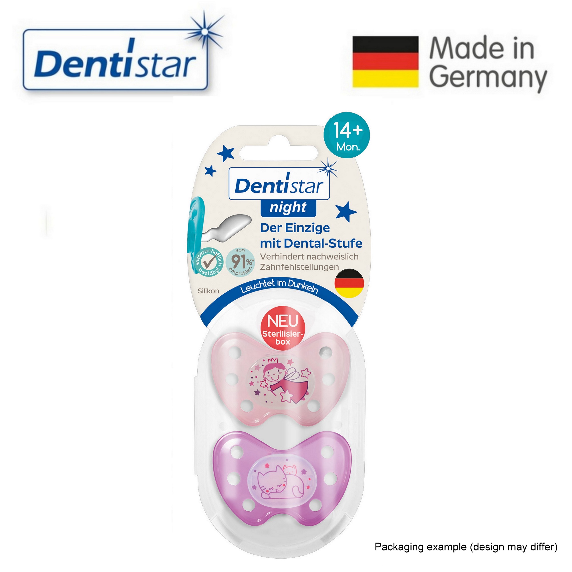 Dentistar Tooth-friendly Night Curve Pacifier Size 3 (Set of 2) with Sterilization Box