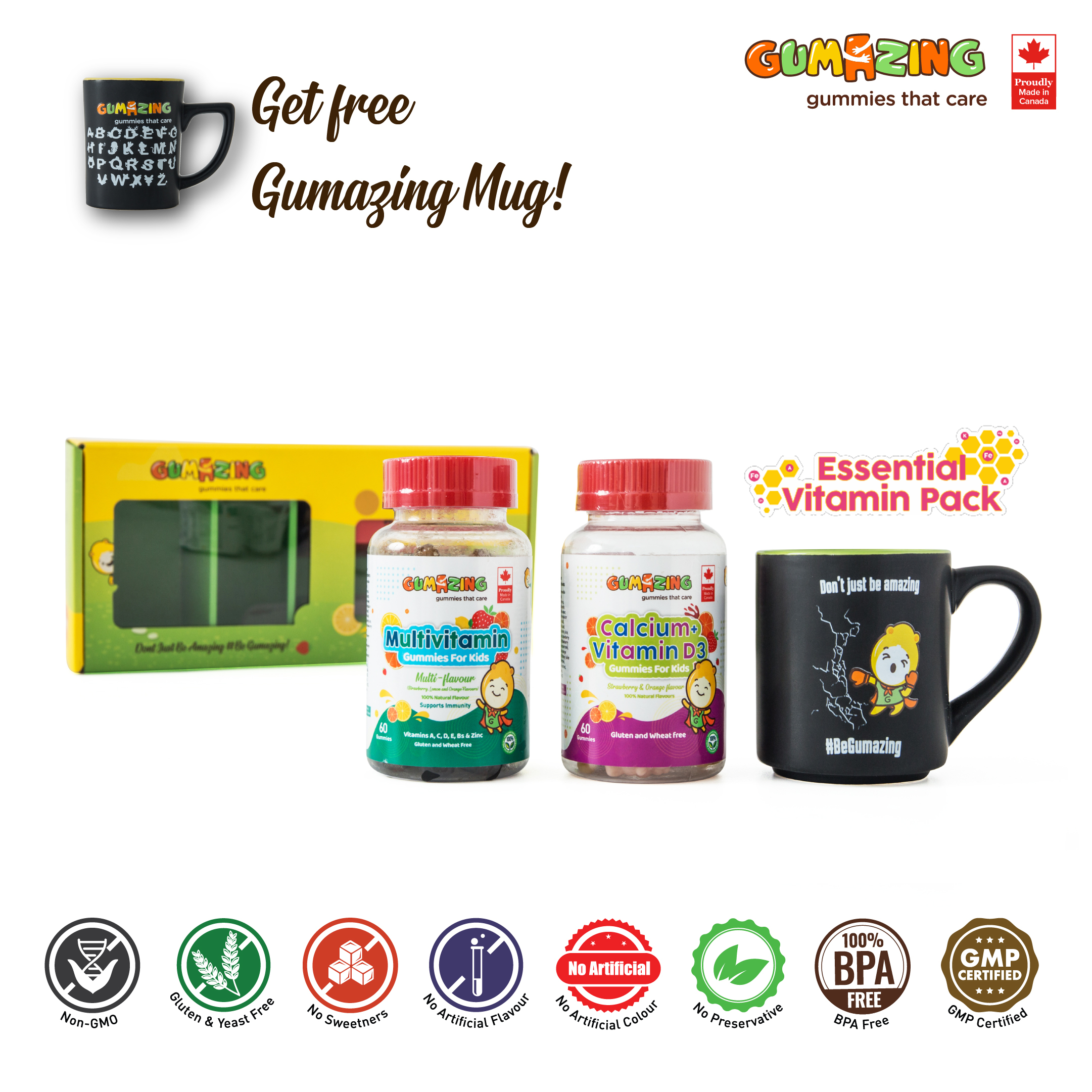 Gumazing Essential Vitamin Pack (Multivitamin + Calcium) with mug