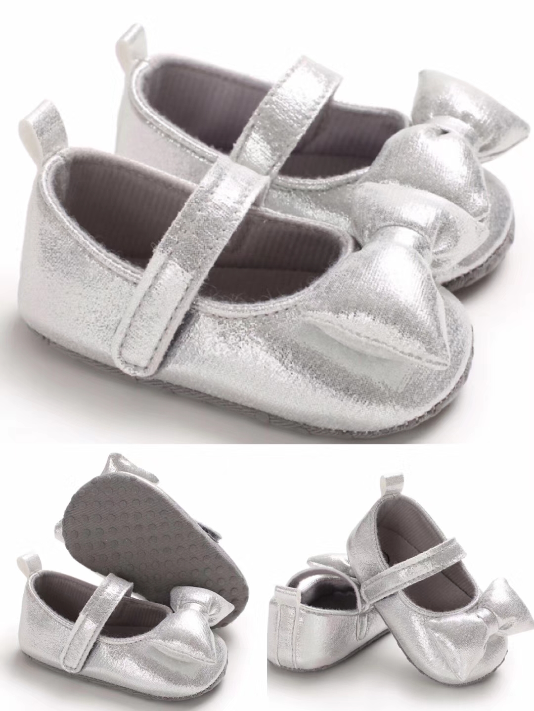 silver baby shoes