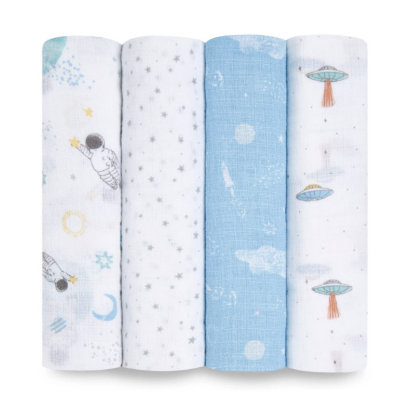 baby-fair Aden + Anais Muslin Swaddle (4 Pack) - Space Explorers
