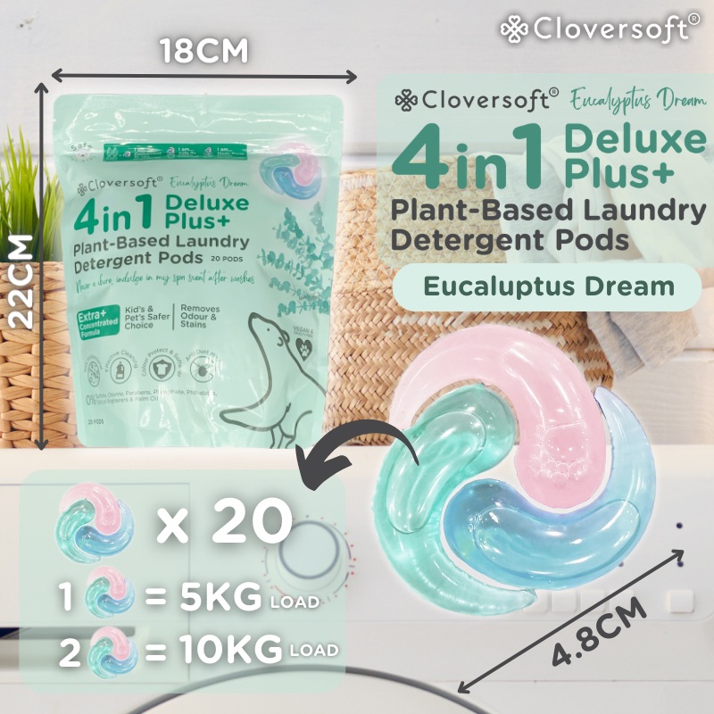 Cloversoft 4 in 1 Deluxe Plus+ Laundry Capsule (Eucalyptus Dreams) 20 Pods