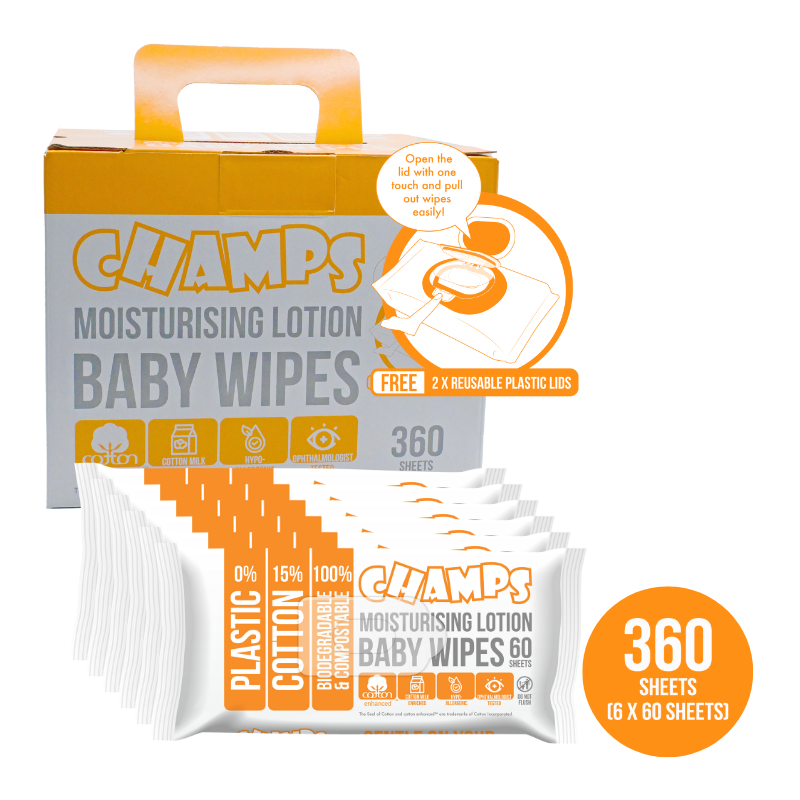 Champs Moisturising Lotion Baby Wipes 60s x 6 packs