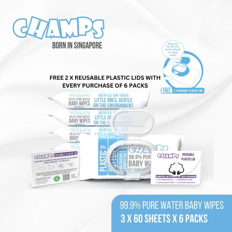 Champs 99.9% Pure Water Baby Wipes 60S X 6 Packs - Bundles Available