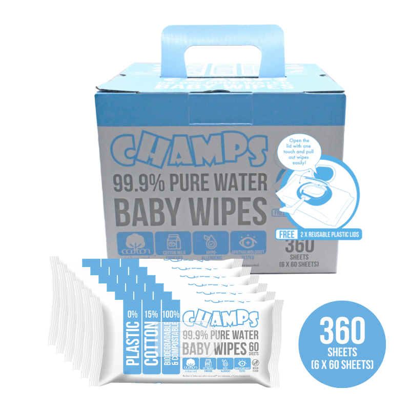 Champs 99% Pure Water Baby Wipes 60s x 6 packs