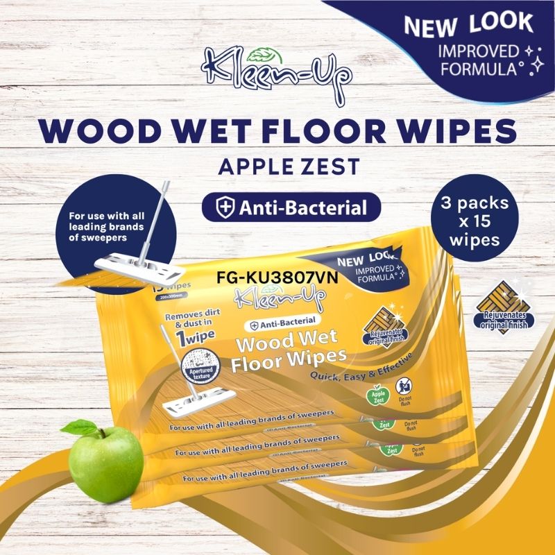 Kleen-Up Wood Wet Floor Wipes 15S (3 Packets)