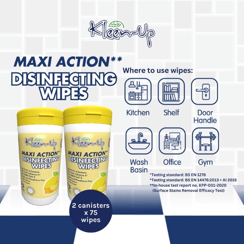 Kleen-Up Maxi Action Disinfecting Wipes 75S Canister (2 Canisters)