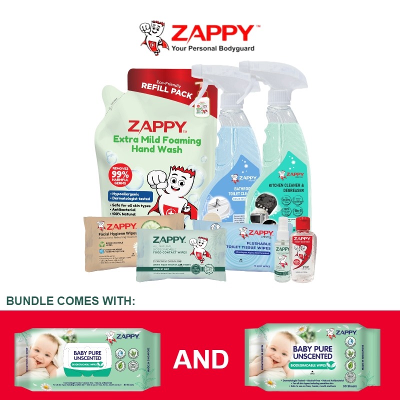 FAMILY BIO-D  BUNDLE - ZAPPY BABY PURE BIO-D WIPES (UNSCENTED)
36 packets X 80 sheets + 24 packets X 30 sheets