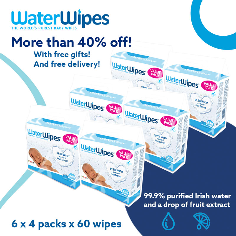 Waterwipes (6 x 4 packs of 60 wipes) + Free Baby wipes sachets x 20 + Facial wipes sachets x 4 + 1 free My Natural Good Earth Fairy Organic Doll (Worth $49.90)