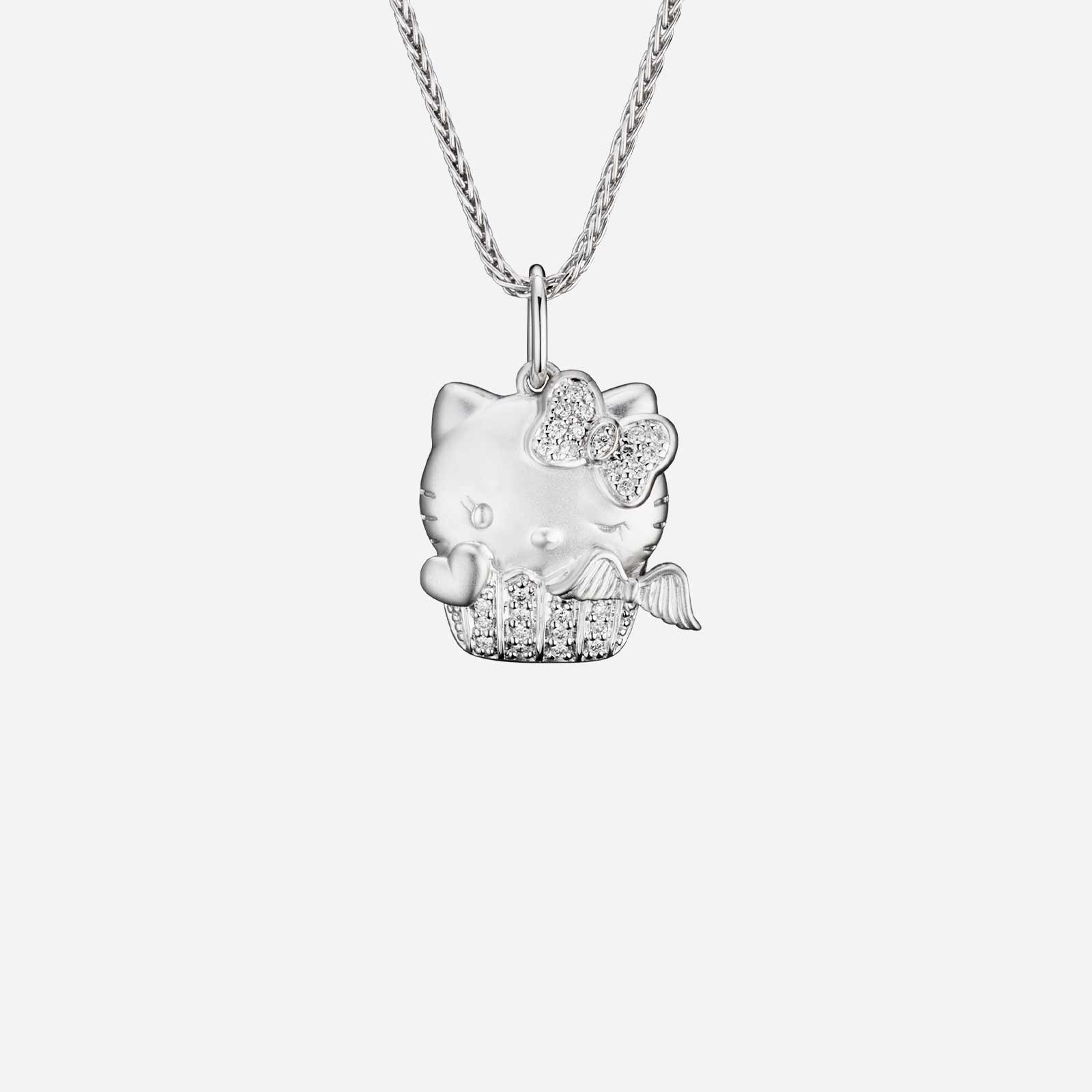 Poh Heng Hello Kitty Angel Cupcake Diamond Pendant in 18K White Gold	