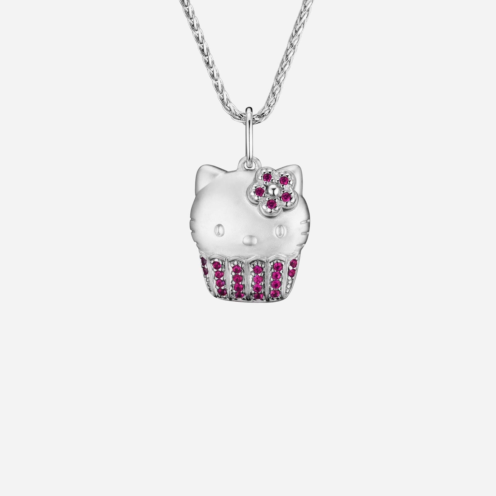Poh Heng Hello Kitty Cupcake Pink Sapphire Pendant in 18K White Gold	