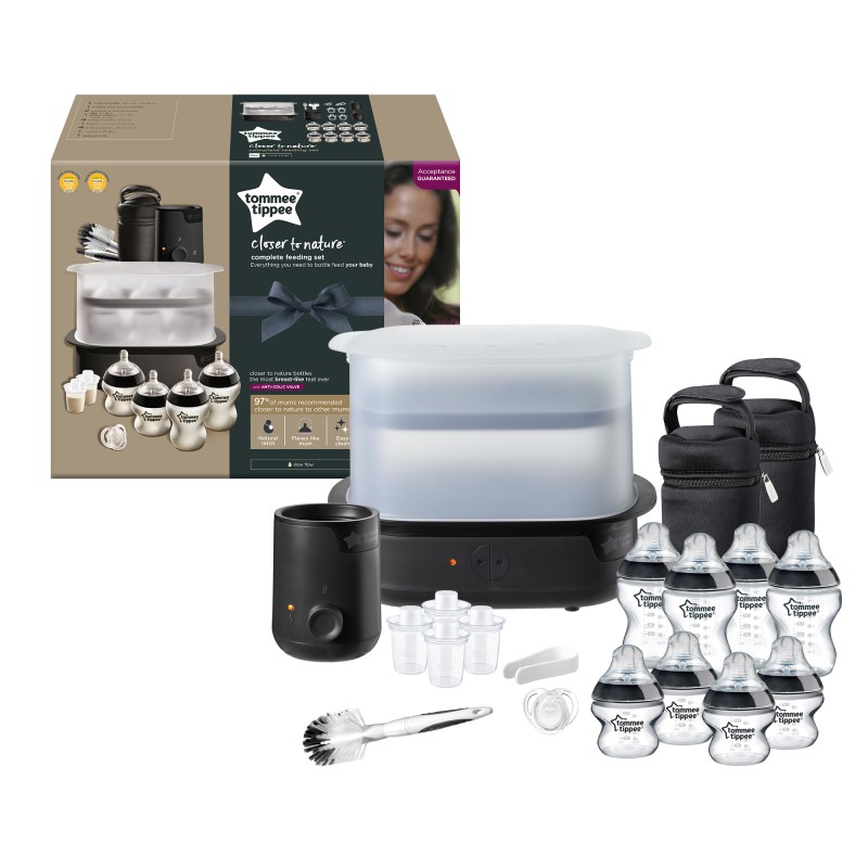 Tommee Tippee Complete Feeding Set (Black - The Clash) + Bottle Warmer + Bottles + Formula Dispensers + Soother + Teat Brush
