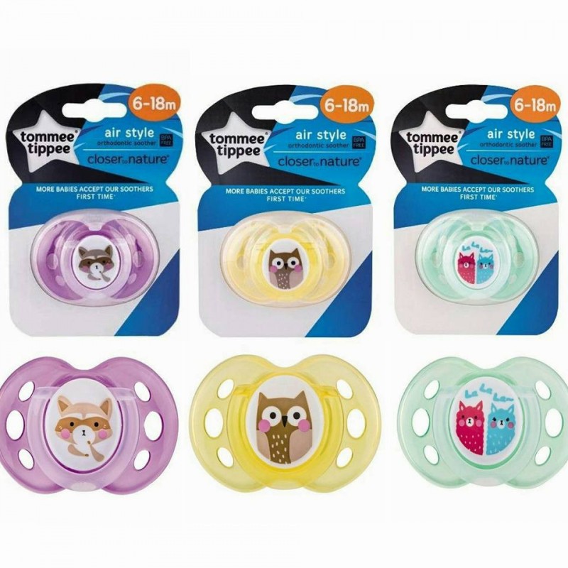 Tommee Tippee Closer to Nature 2pk Night Time / Air Soother (0-6, 6-18 or 18-36 Months) (Asst Design / Color)
