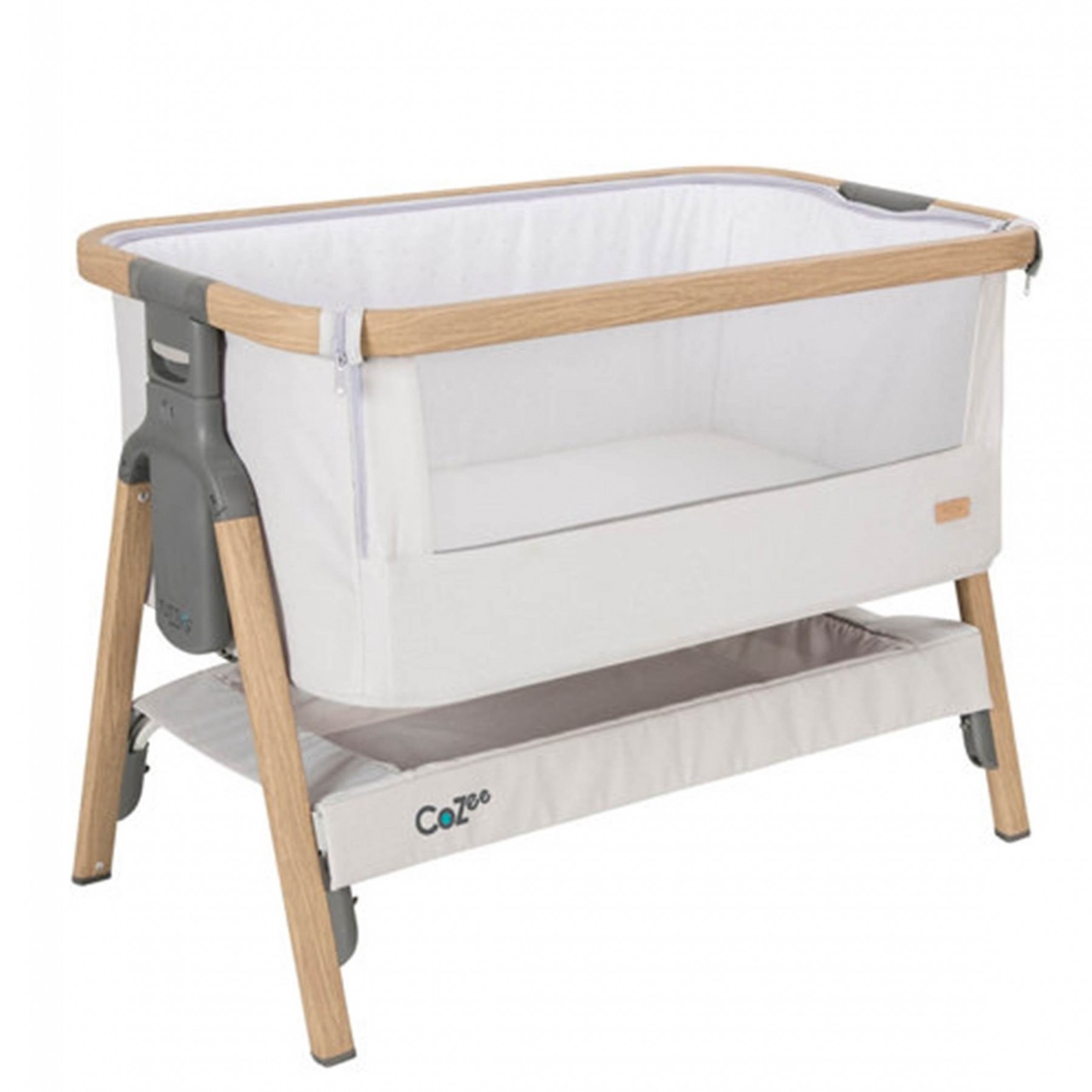 Tutti Bambini Cozee Bedside Crib + Cozee Castors (Set of 4) + Cozee Rocking Bar (Wood Grain/Anodised)