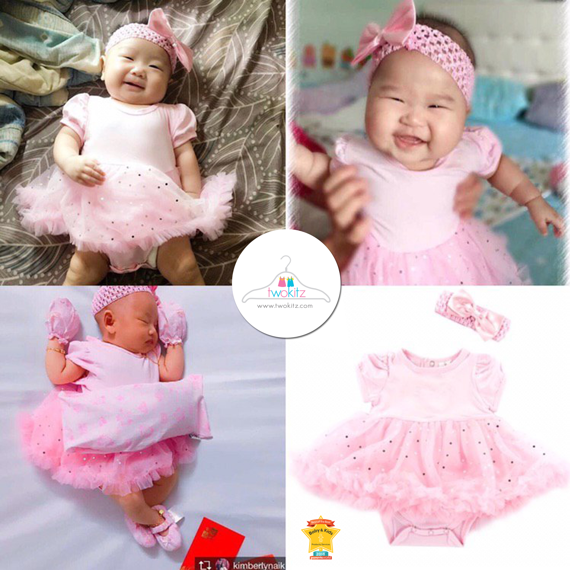 baby-fair Twokitz Glitter Pink Princess Fluffy Romper