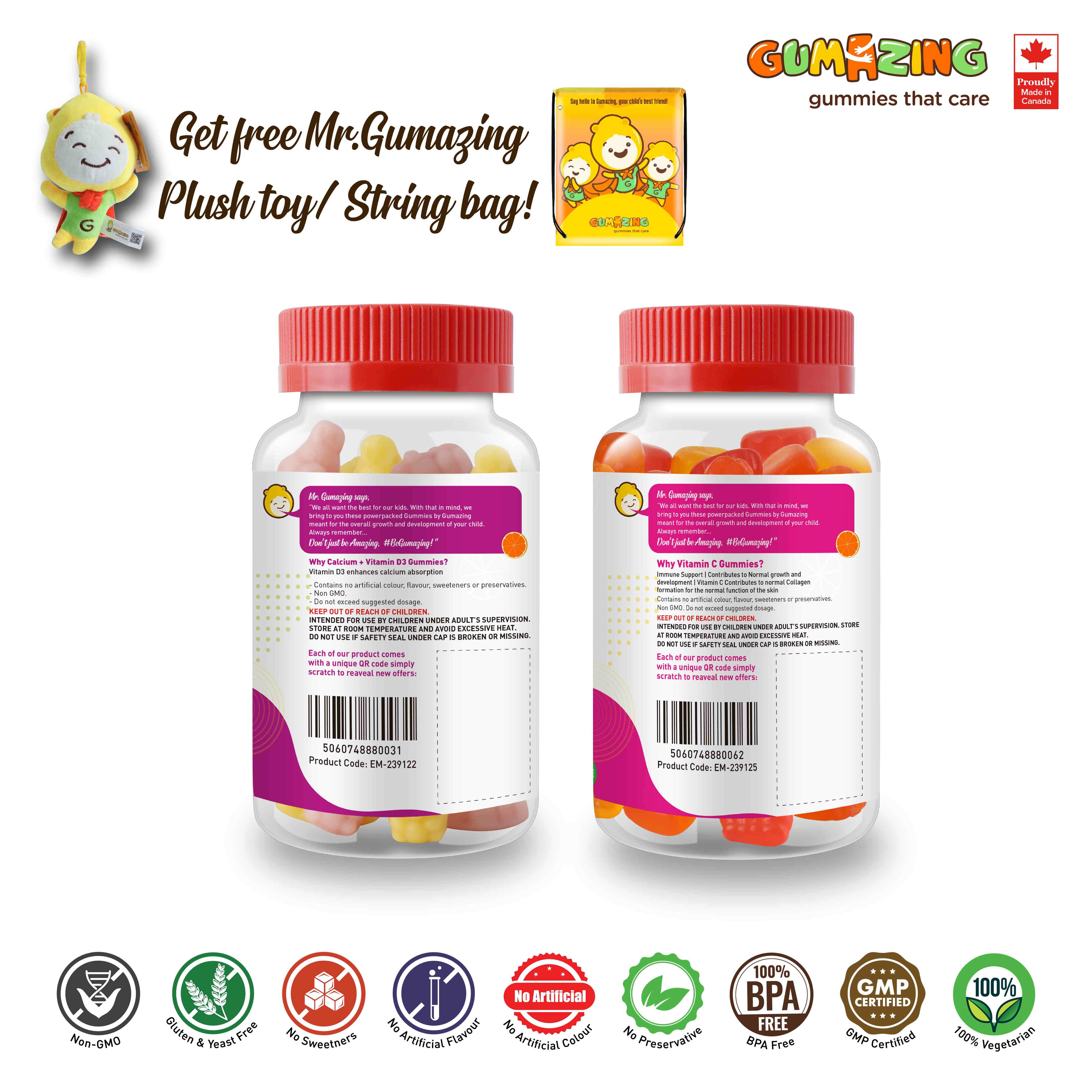 Gumazing Kids Daily Gummy Vitamin Bundle: Calcium + Vitamin D3, Vitamin C + Zinc, 2 Pack Combo, 60 Gummies Each (30 Day Supply)