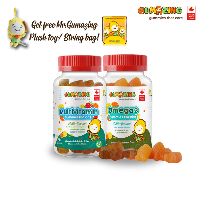 Gumazing Kids Daily Gummy Vitamin Bundle: Multivitamin & Omega 3 Fish Oil, 2 Pack Combo, 60 Gummies Each (30 Day Supply)