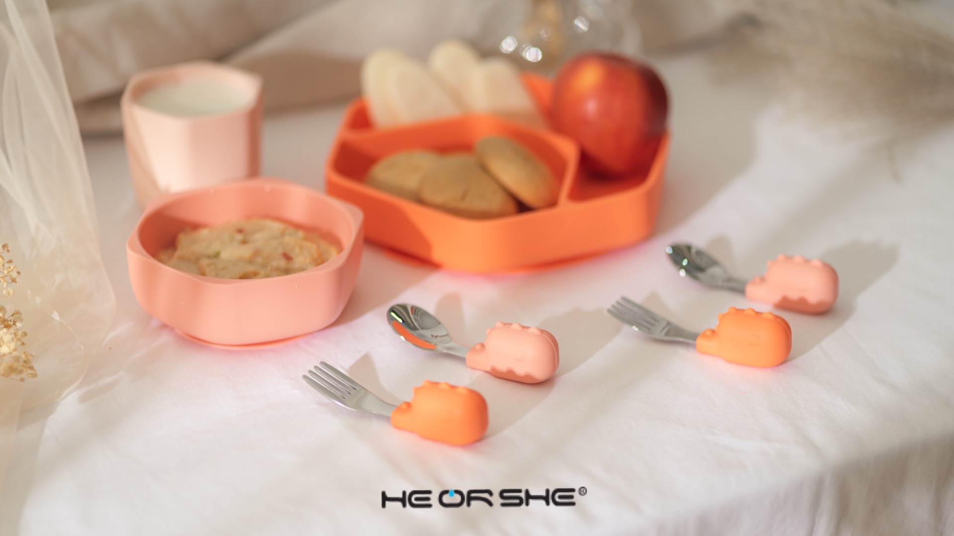 HE OR SHE Stainless Steel Spoon & Fork Set - Coral / Blue