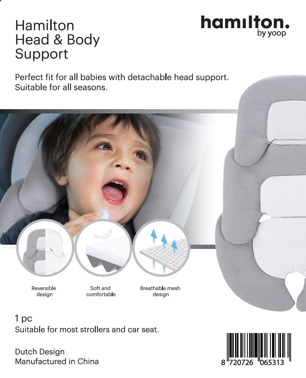 Hamilton Head & Body Support (For Stroller & Carseat) - White / Grey