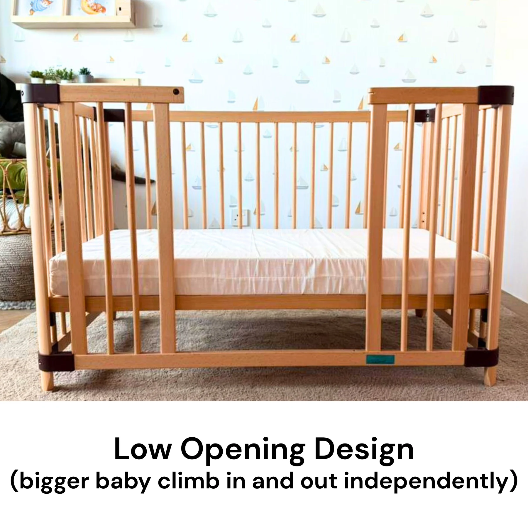 Happy Cot Happy Swing Convertible Baby Cot - Natural