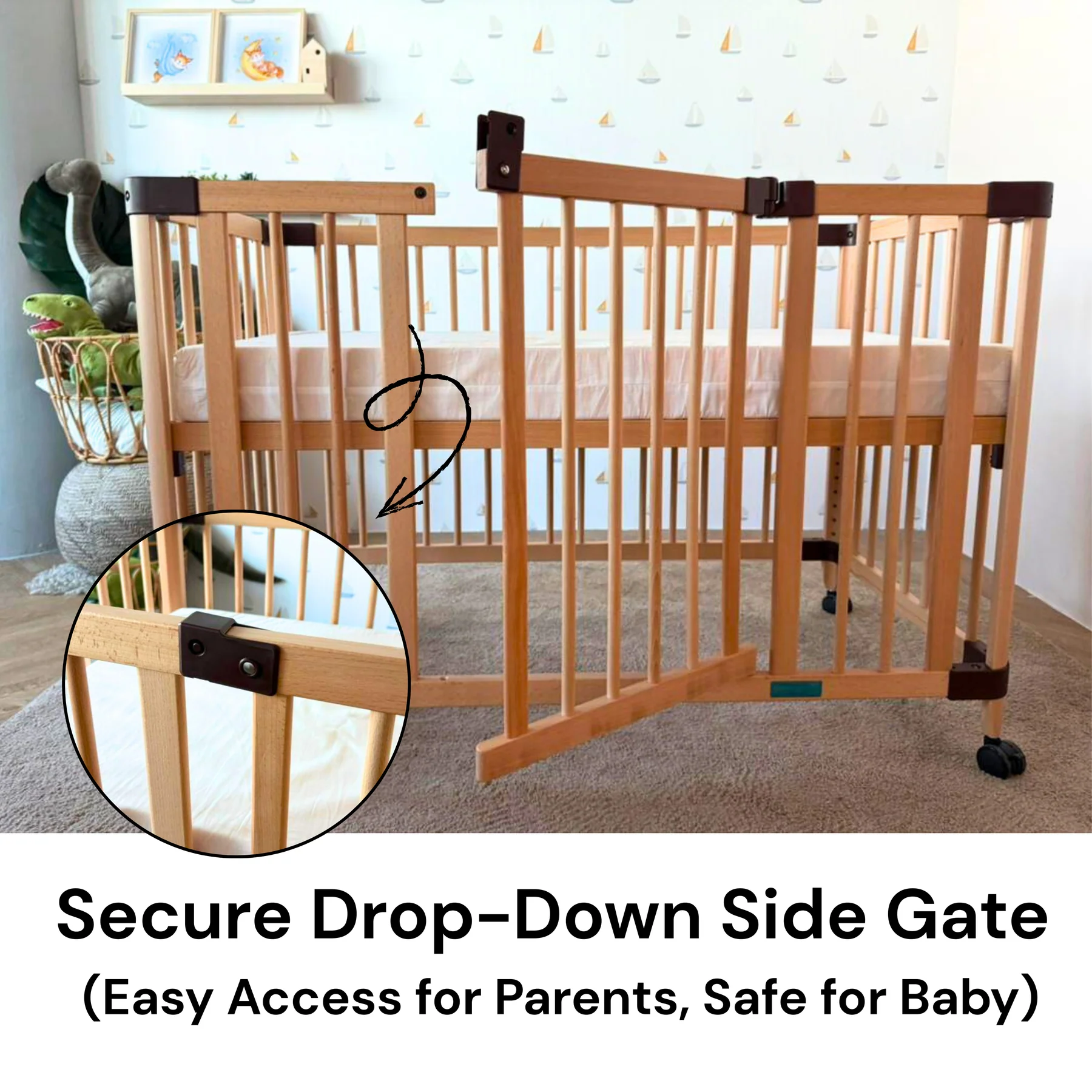 Happy Cot Happy Swing Convertible Baby Cot - Natural