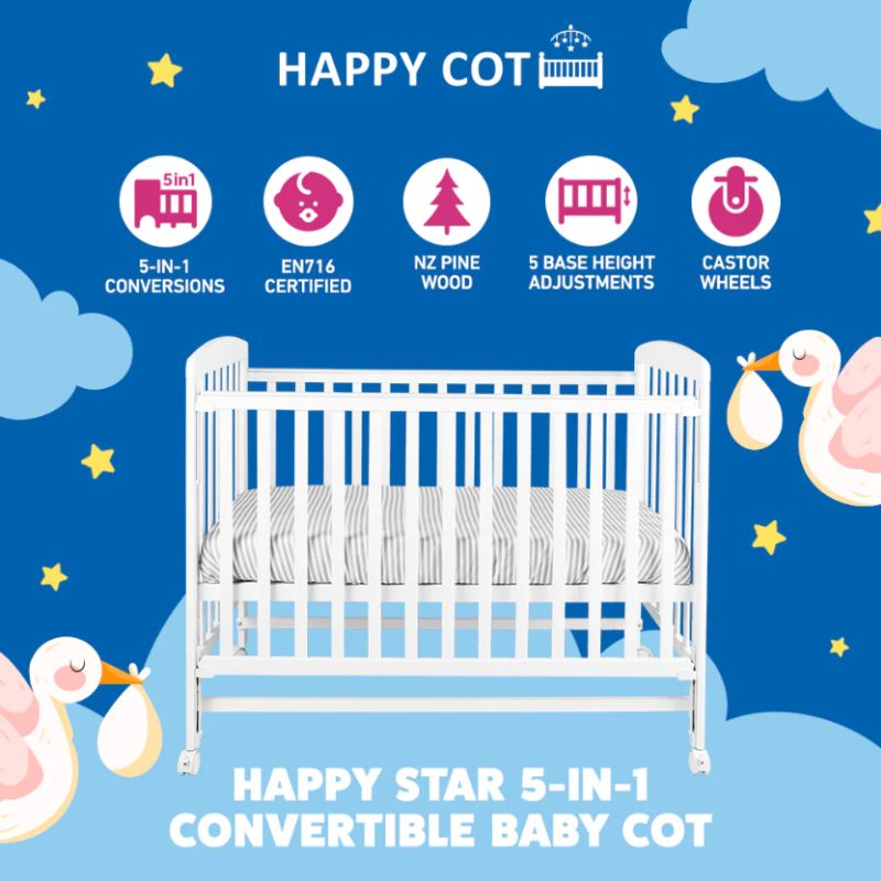 Happy Cot Happy Star 5-in-1 Convertible Baby Cot