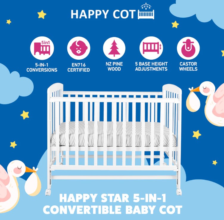 Happy Cot Happy Star 5-in-1 Convertible Cot
